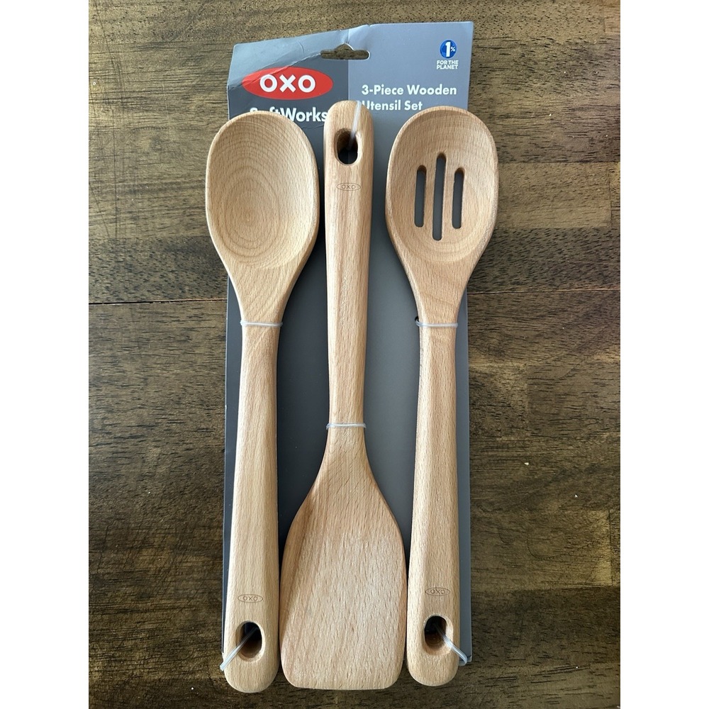 OXO 3 Piece Kitchen Wooden Spoon Set - Large Comfortable Handle